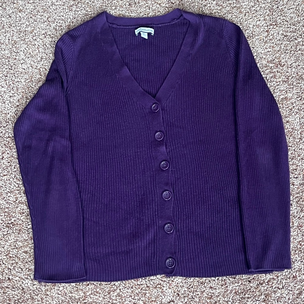Croft‎ & Barrow Deep Purple V-Neck Ribbed Button Up Cardigan